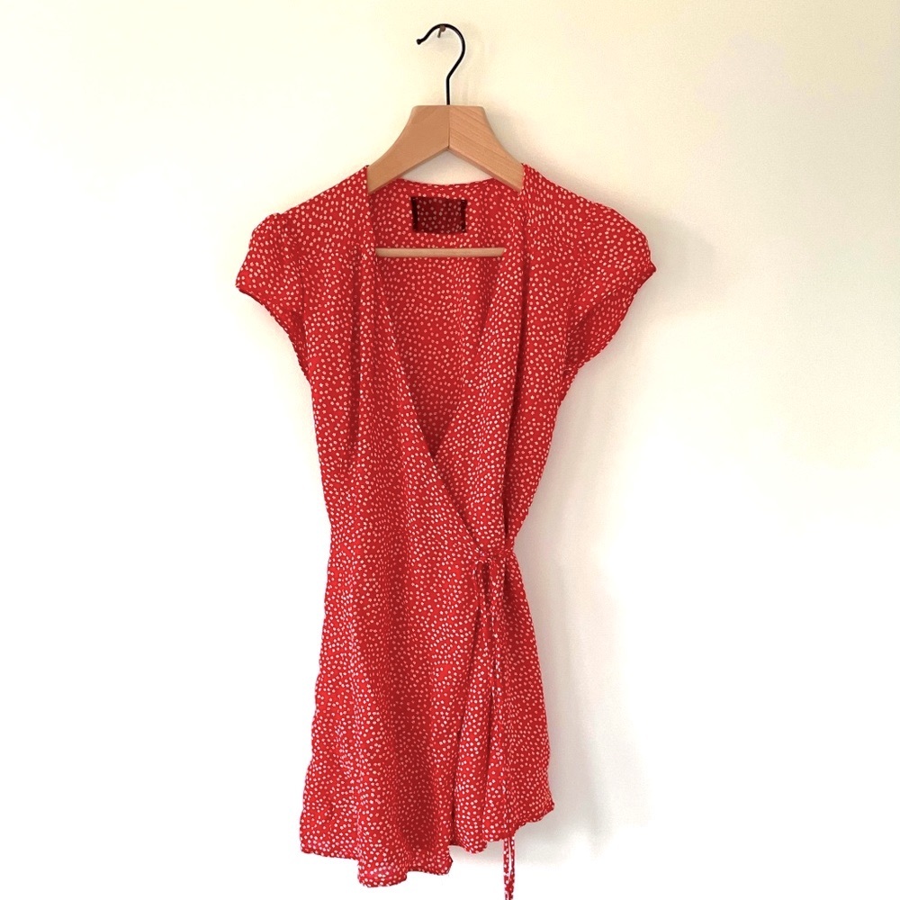 Reformation Daisy Dot Orange Wrap Dress in Small